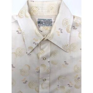 Kmart Button Up Shirt Mens 16.5 Cream Vintage 70s Geometric Paisley Short Sleeve